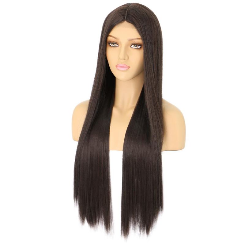 26inch Wholesale Long Silky Straight Ombre Brown Wig Swiss Lace Wigs Synthetic Hair Wigs