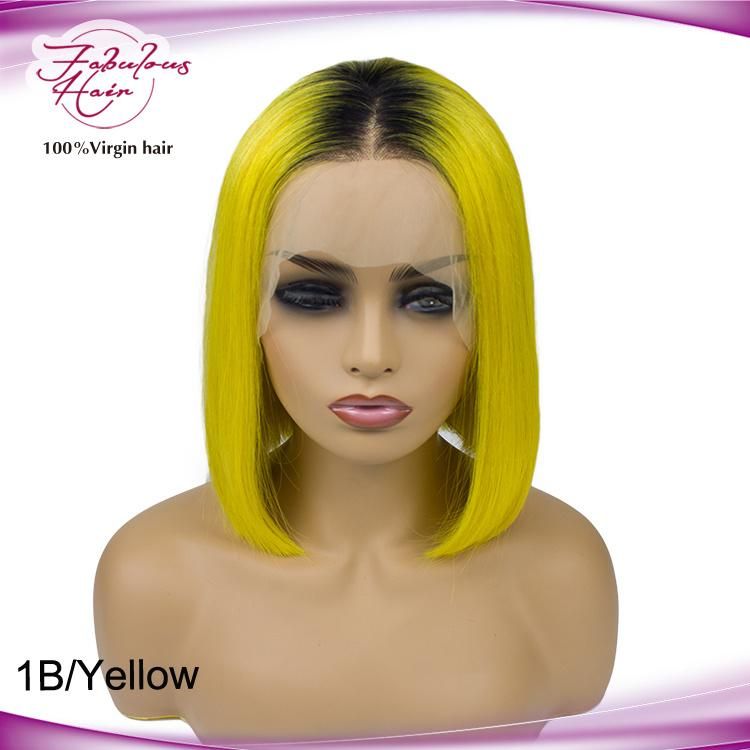 Hand Made 1b/Yellow Color Bazilian Raw Human Hair Bob Wig