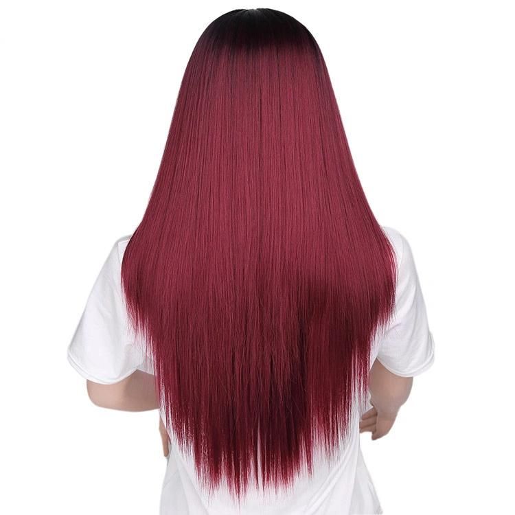 Wholesale Long Straight Natural Wave Ombre Red Synthetic Hair Wigs Extension