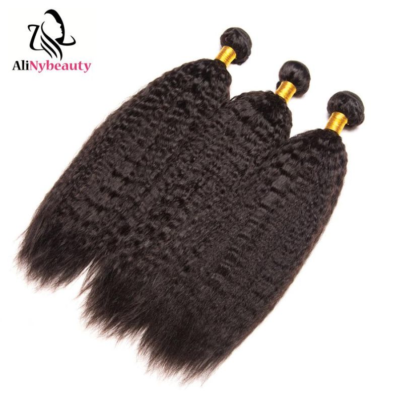 Alinybeauty Brazilian Hair Kinky Straight 3 Bundles with Lace Closure