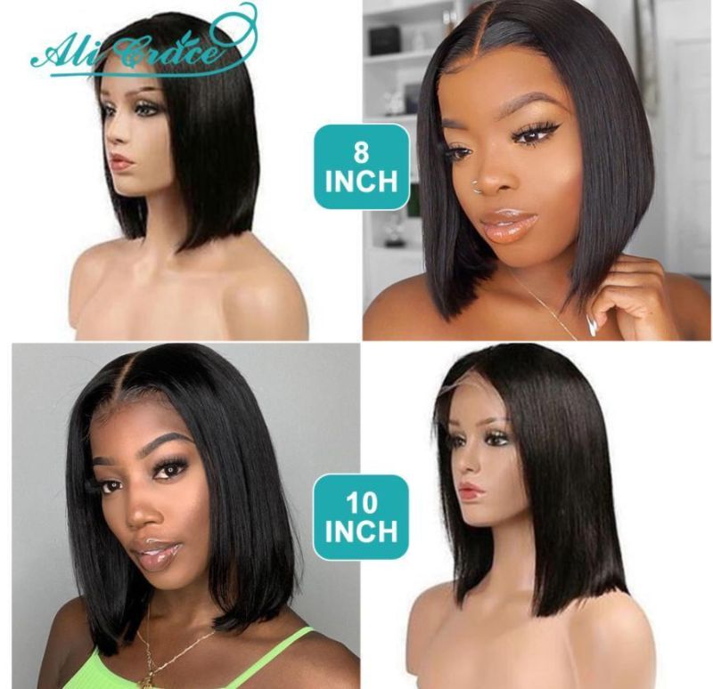 Freeshipping 13*4 150% 14 Inches Short Bob Wig Lace Front Human Hair Wigs Pre-Plucked Natural Color Human Hair Lace Frontal Wigs Dropshipping Wholesale
