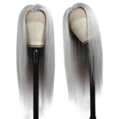Brazilian Lace Front 13X4 Human Hair Wigs Straight Grey Lace Front Wig Pre Plucked Silver Gray Long Remy Hair Wigs 150% Density 28 Inches