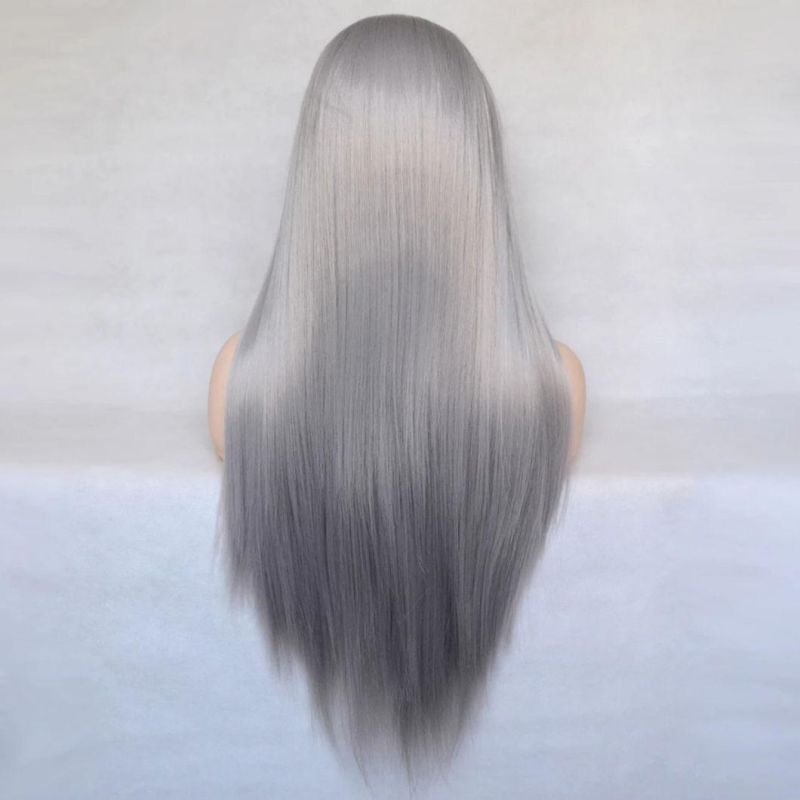 Sliver Hair Brazilian Human Hair Wigs Lace Front Wig Long Straight Remy Virgin Hair Wig for Women 26 Inches