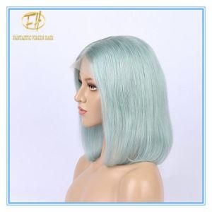 Top Quality Hot Sales #Mint Green Color Bob Human Hair Lace Wigs with Factory Price Wig-032