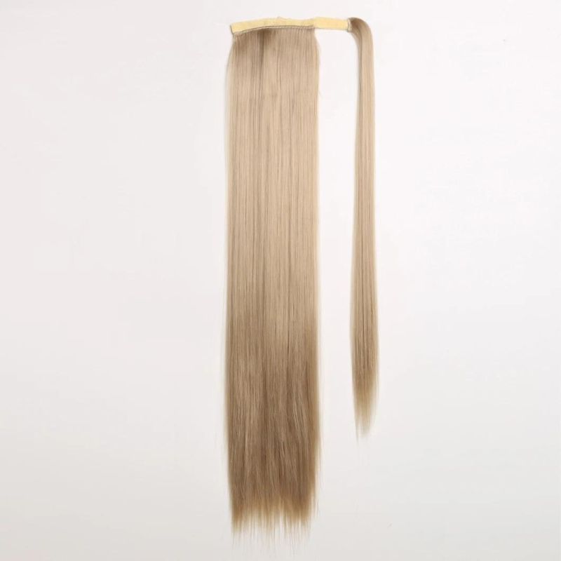 Ombre Blond Wrap Wig Straight Synthetic Magic Paste Drawstring Ponytail Hair Extension