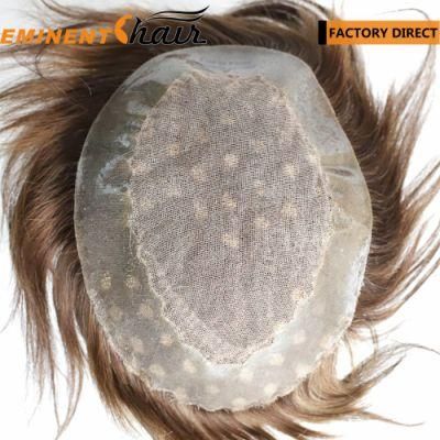 Men&prime;s Toupee Human Hair System Lace Base with PU Edged