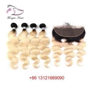 1b 613 Ombre Blonde Brazilian Remy Human Hair Body Wave 3 Bundles with Lace Frontal