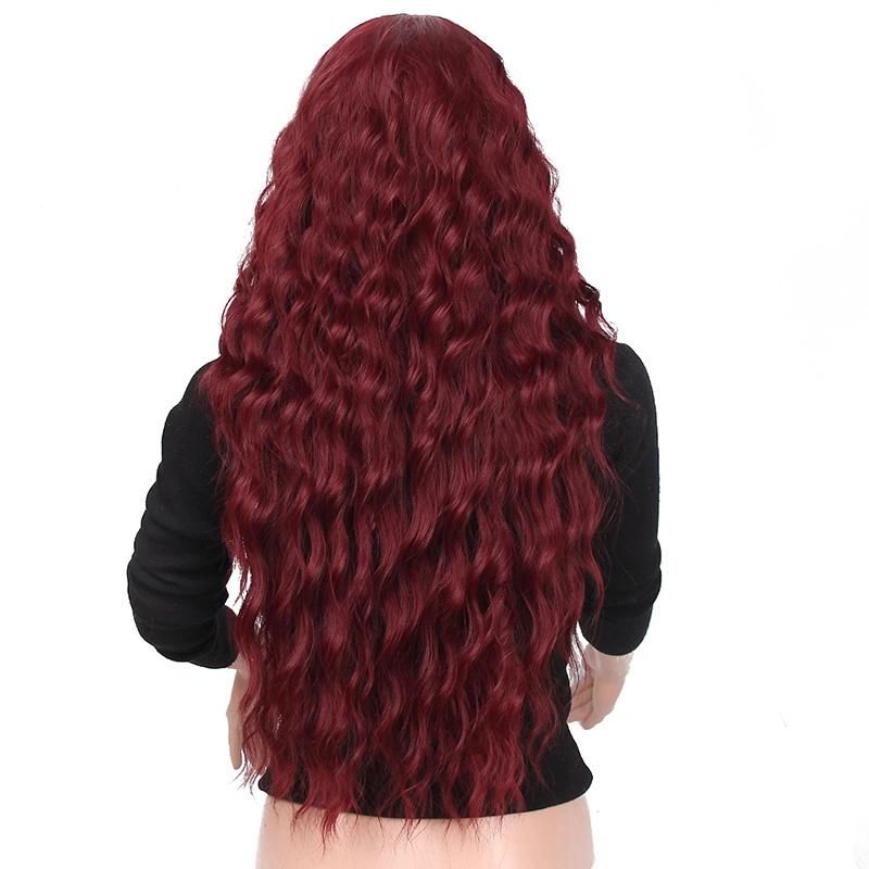 Deep Curly Ombre Red Color Long Hair Synthetic Wigs for Black Women Heat Resistant Fiber Wigs