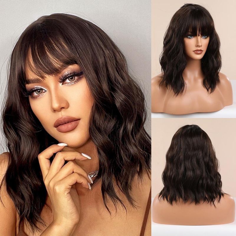 Freeshipping Black-Brown Short Straight Hair Lolita Bobo Wigs with Bangs Synthetic Wigs for Women Cosplay Heat Resistant Dropshipping Wholesale