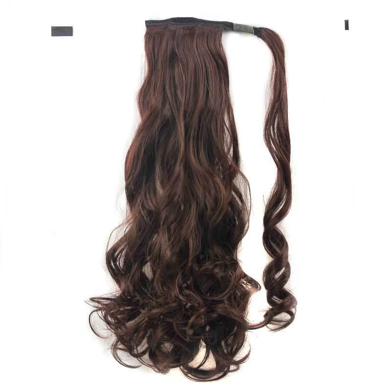 Kaki Hair 24inch Ombre Brown Magic Paste Drawstring Ponytail Hair Extension Long Wavy Hair Extensions