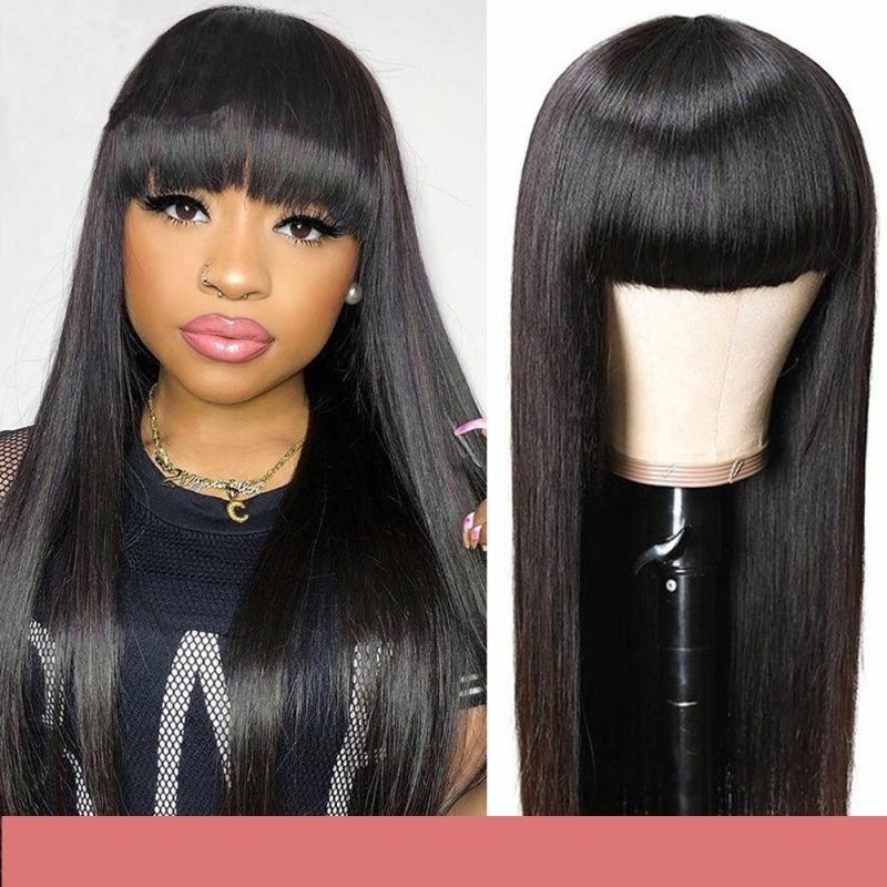 8inch Brazilian Straight Human Hair Bob Wigs with Bangs Non Lace Full Machine Made Human Hair Cheap Remy Wigs for Black Women