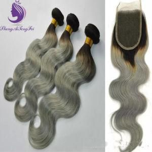 Body Wavy 1b/Grey Ombre Color Human Remy Hair Weft