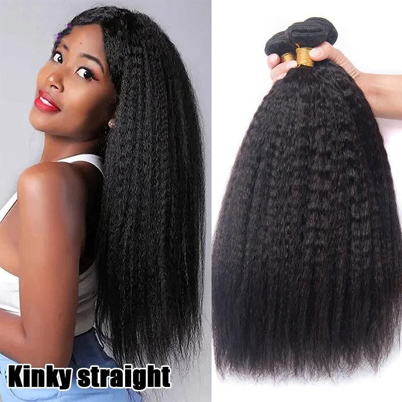 Kinky 10A Hair Extension Human Hair Bundles Super Double Drawn Natural Color with 30" for Black Women