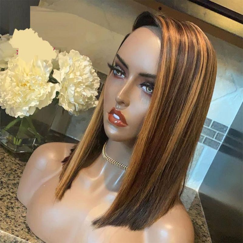 10A Short Bob Wig Lace Front Wig 13X4 Brazilian Human Hair Ombre Color Wig Brown Honey Blonde