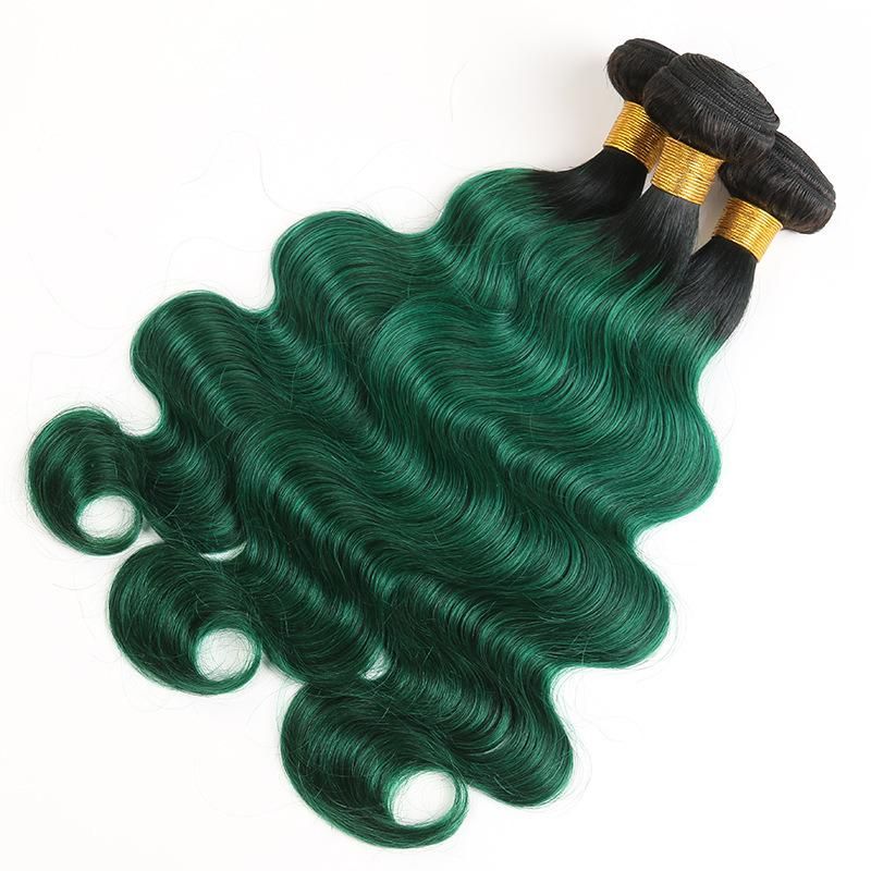 Brazilian Straight Hair Weave 3/4 Bundles with Closure 1b/Green Color 10-30 Inch Remy Human Hair Bundles with Closure