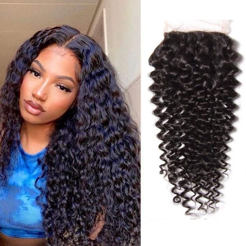 Lace Closure Curly 4X4 Brizilian Virgin Human Hair Closure Curly Wave Hair Closure Natural Black Color Hair Extention 10 Inch