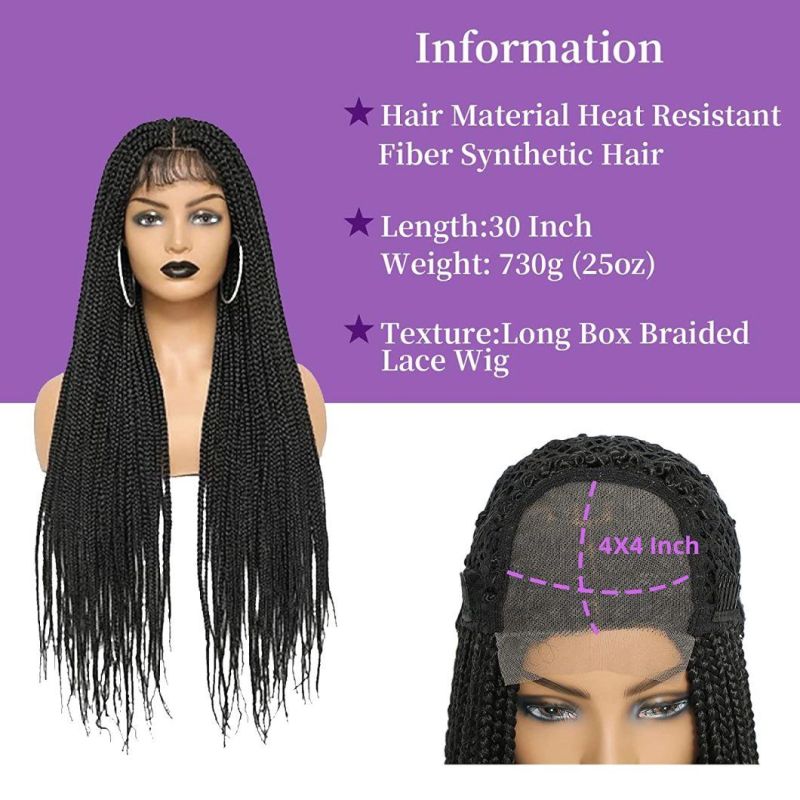 Fully Handmade 4X4 Swiss Lace Front Unknotted Box Braided Wigs for Black Women Synthetic Twist Braids Wigs