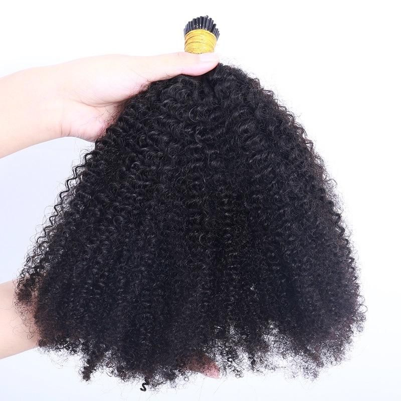 18inch 1PCS/Lot of Afro Kinky Curly Human Hair 4b 4c I Tip Microlinks Brazilian Virgin Hair Extensions Hair Bulk Natural Black Color for Women
