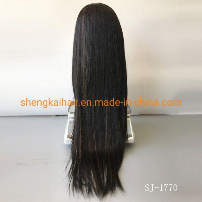 Wholesale Natural Looking Handtied Heat Resistant Synthetic Fiber Straight Long Black Lace Front Wigs 605