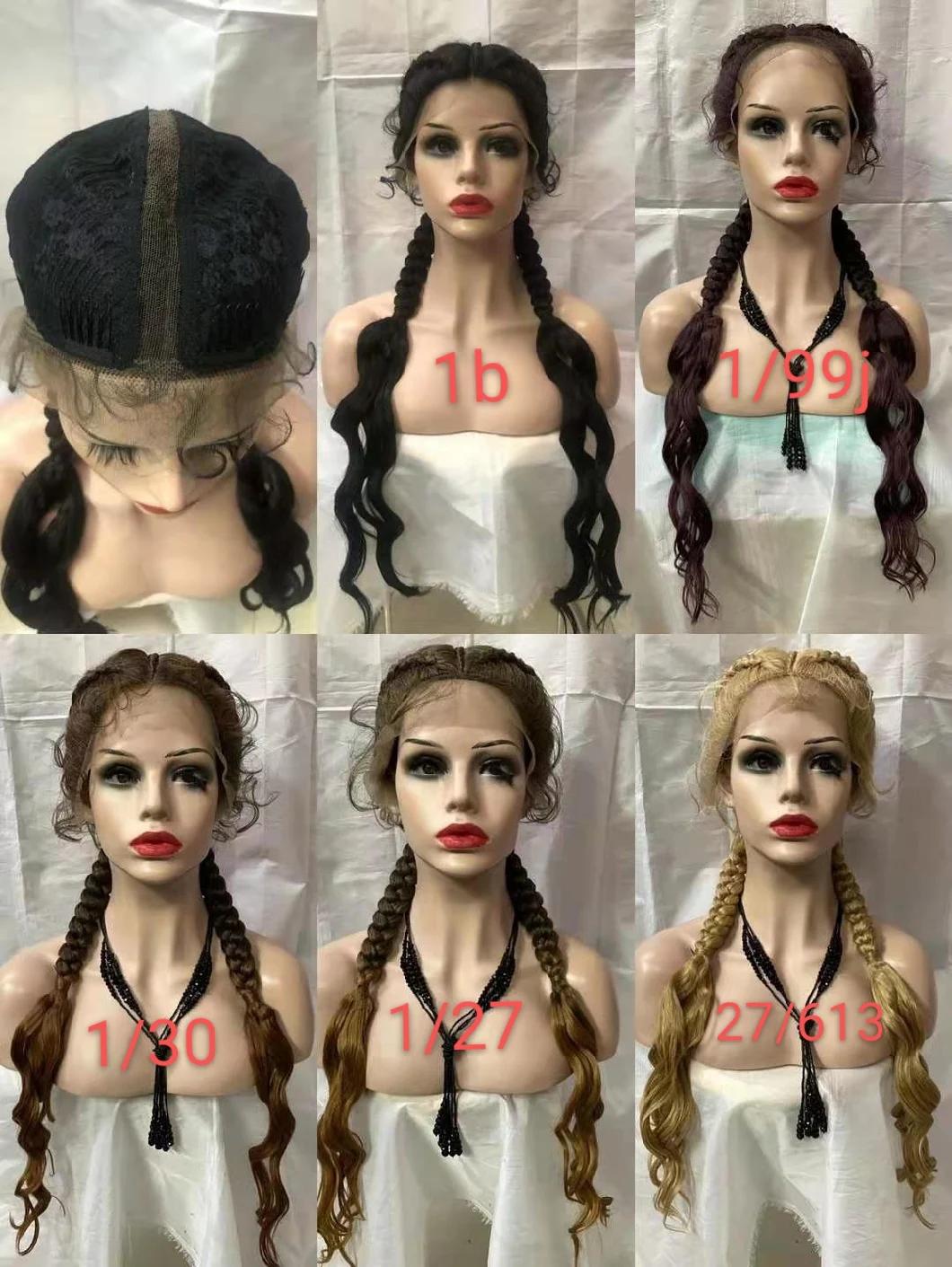 Braided Wigs for Women 100% Hand Braided 360 Swiss Lace Front Black Double Dutch Braided Wigs with Baby Hair for Women