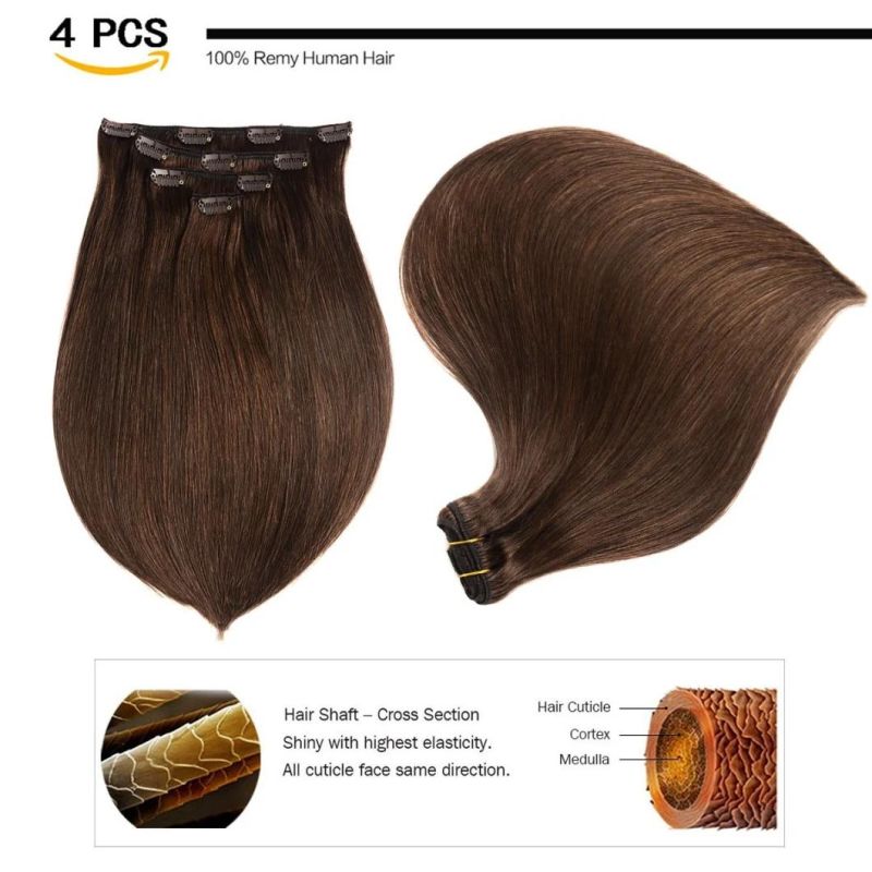 Clip in Human Hair Extension 14inch 2# Virgin Human Hair Extension 4PCS Full Set (AV-CH60-4)