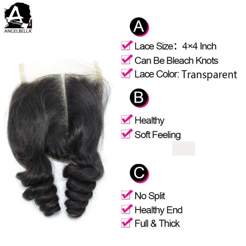 Angelbella Versatile High-Quality Raw Virgin Human Hair Closure with Long Lifetime