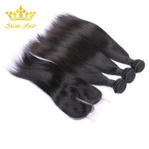 Human Virgin Brazilian Hair of 100% Human Lace Closure with Straight Natural Color Bundle