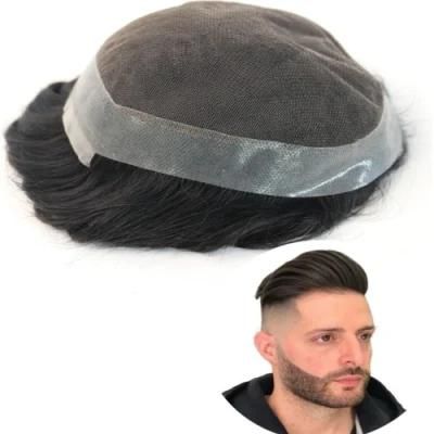 Kbeth Wholesale Virgin Brazilian Human Durable Men Mono PU Hair Piece Toupee for Man Black 8 Inch Wig From China Factory