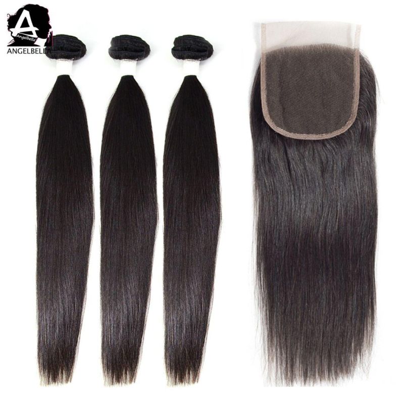 Angelbella Wholesale Natural Color Silky Straight 100% Human Virgin Hair Bundles with Closures