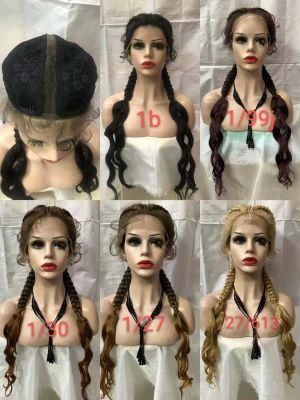 Good Quality Wigs Braiding Hair Lace Front 2 Braids Wig Synthetic Hair