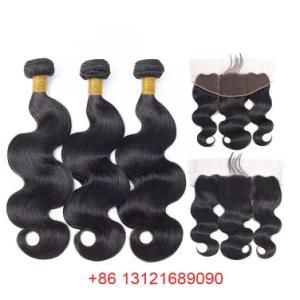 3 Bundles with Lace Frontal Natural Color Body Wave Brazilian Remy Hair Human Hair Extensions