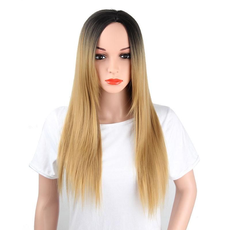 24" Long Straight Ombre Blonde Synthetic Human Hair Wigs