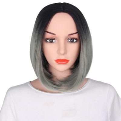 Straight Ombre Grey Bob Wigs Short Synthetic Wigs Heat Resistant Fiber