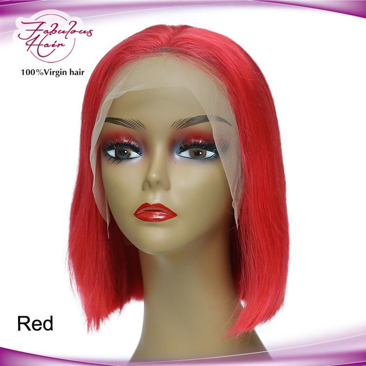 100% Human Hair Straight Lace Front Bob Wig Red Color