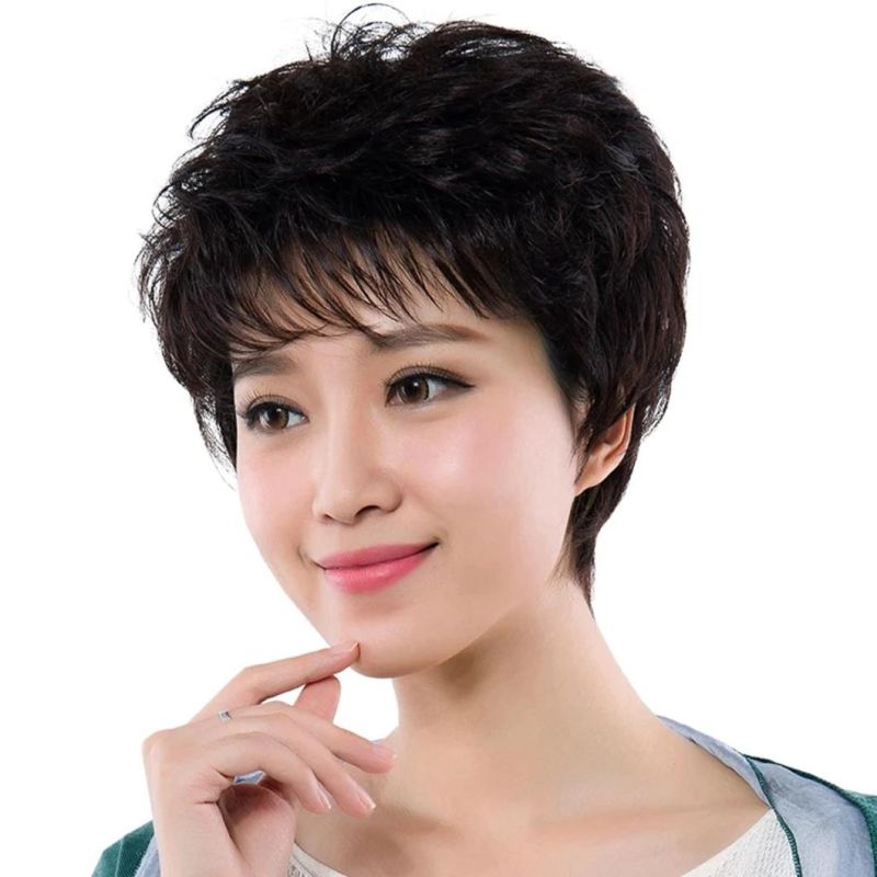 Pixie Wig Female Short Hair Short Straight Hair Fashion Natural Black Hair Headdress Wigs Brazilian Human Hair Wigs