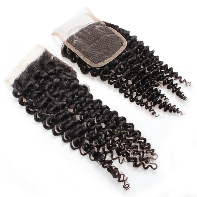 4*4 Lace Closure Kinky Curly Brazilian Hair Remy Human Hair Weave