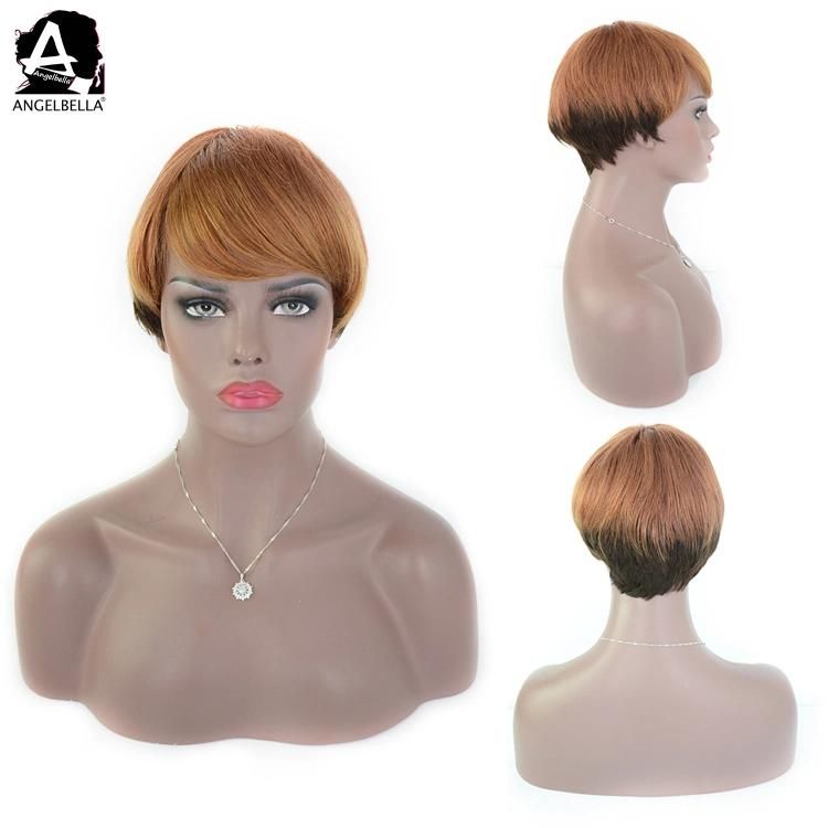 Angelbella Ombre Color Machine Made Wig Short Human Hair Women Wigs with Bang