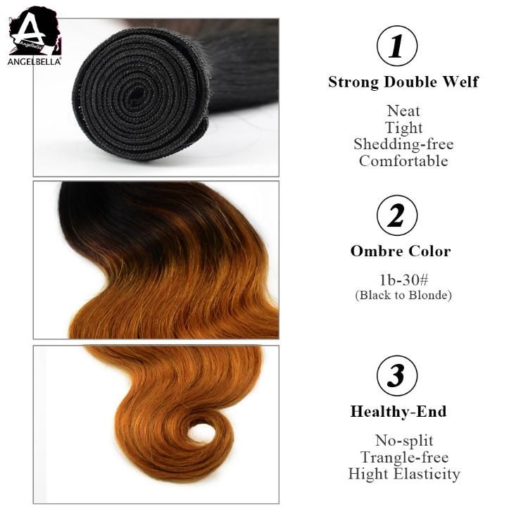 Angelbella Hair Weaves Body Wave Omber Color 1b#-30# No Shedding Human Hair Weft Bundles