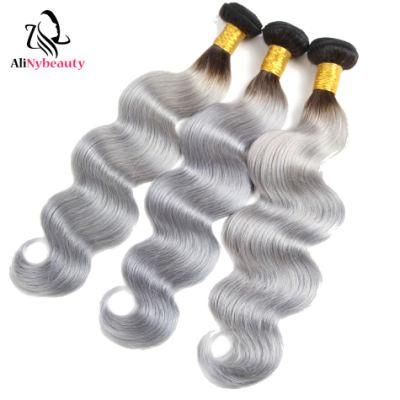 Color 1b/Grey Brazilian Virgin Human Hair