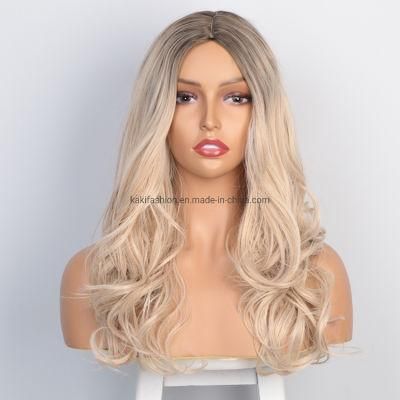 Hot Selling Long Body Wave Ombre Blonde Dark Root Synthetic Wigs for Black Women