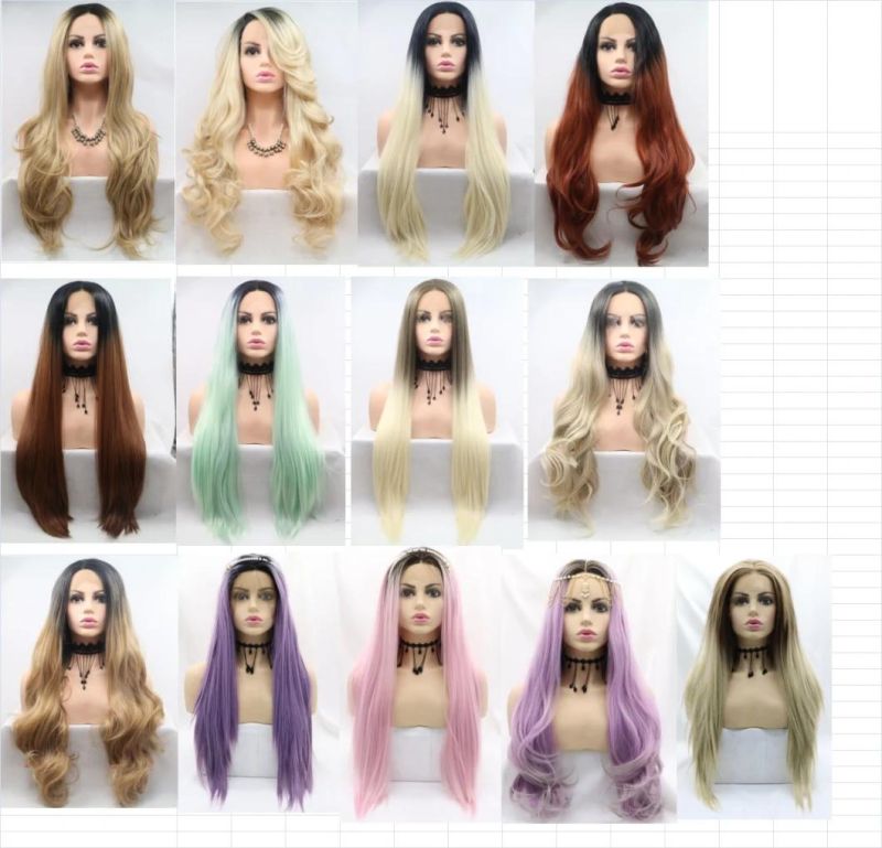 Long Wavy Wig for Women Middle Part Lace Front Wigs Kinky Curly Synthetic Hair