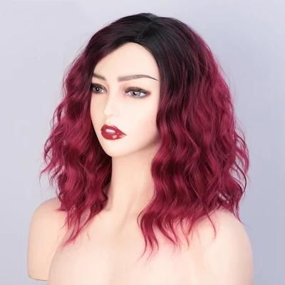 Synthetic Wigs New Fashion Human Hair Wigs Women Wigs Hair Short Wave 14inch Wine Red