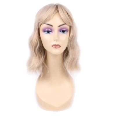 Wholesale Machine Made Blond Hair Wigs with Bangs Synthetic Fiber Short Wigs