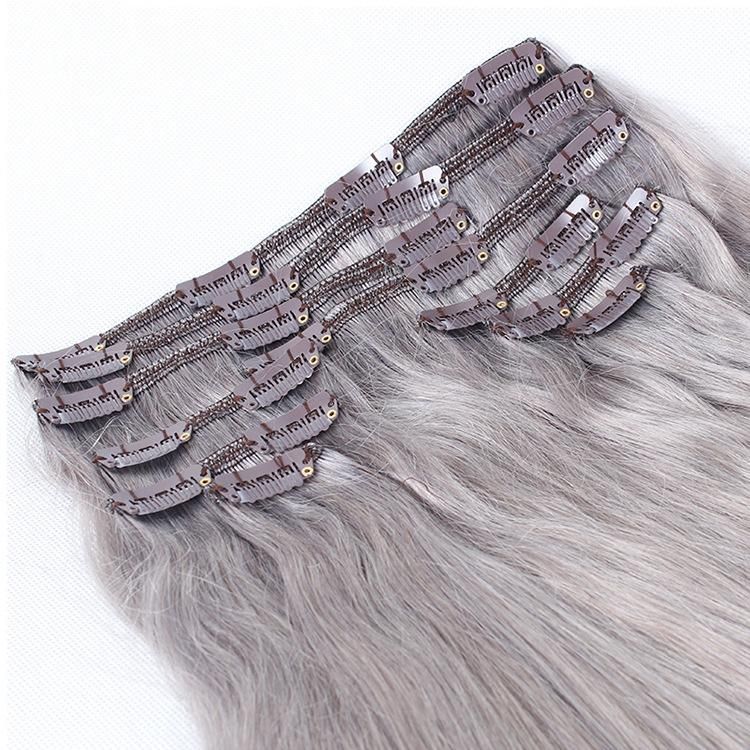 10PCS/Set Aligned 100% Human Hair Raw Straight Virgin Clip in Hair Extension #Grey