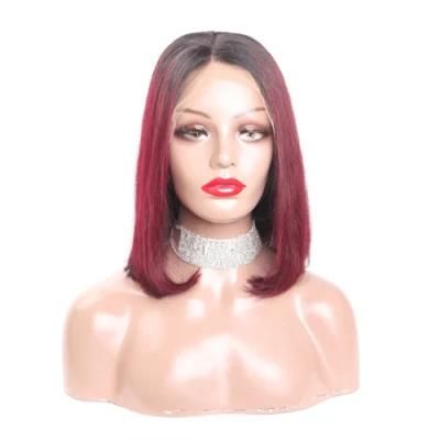 Lace Front Human Hair Wigs Pre Plucked Brazilian Glueless Short Bob Lace Wigs Ombre 1b/99j Remy Burgundy Wig