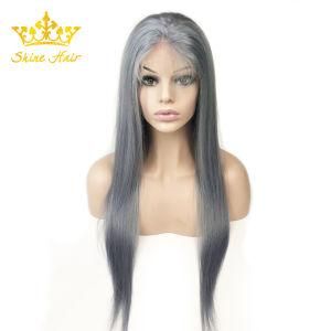 Prepluced Lace Wigs Silk Straight in Silver Grey Color No Shedding