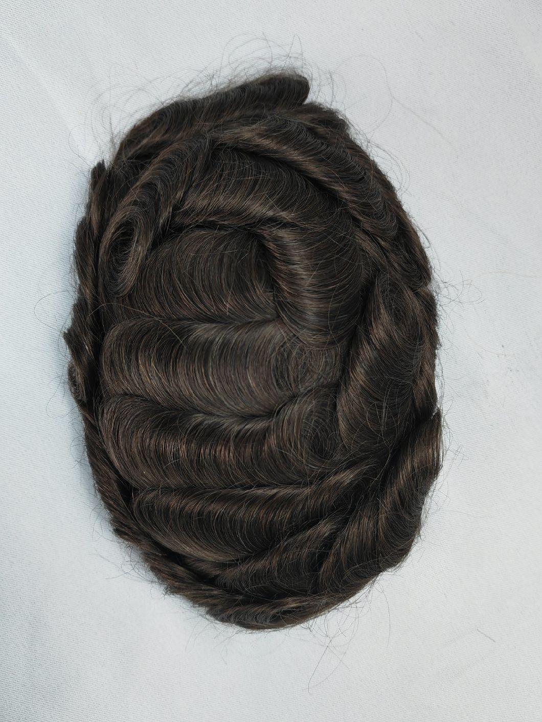 2022 Best Hand Knotted Natural Fine Mono Base Human Hair Toupee Made of Remy Human Hair