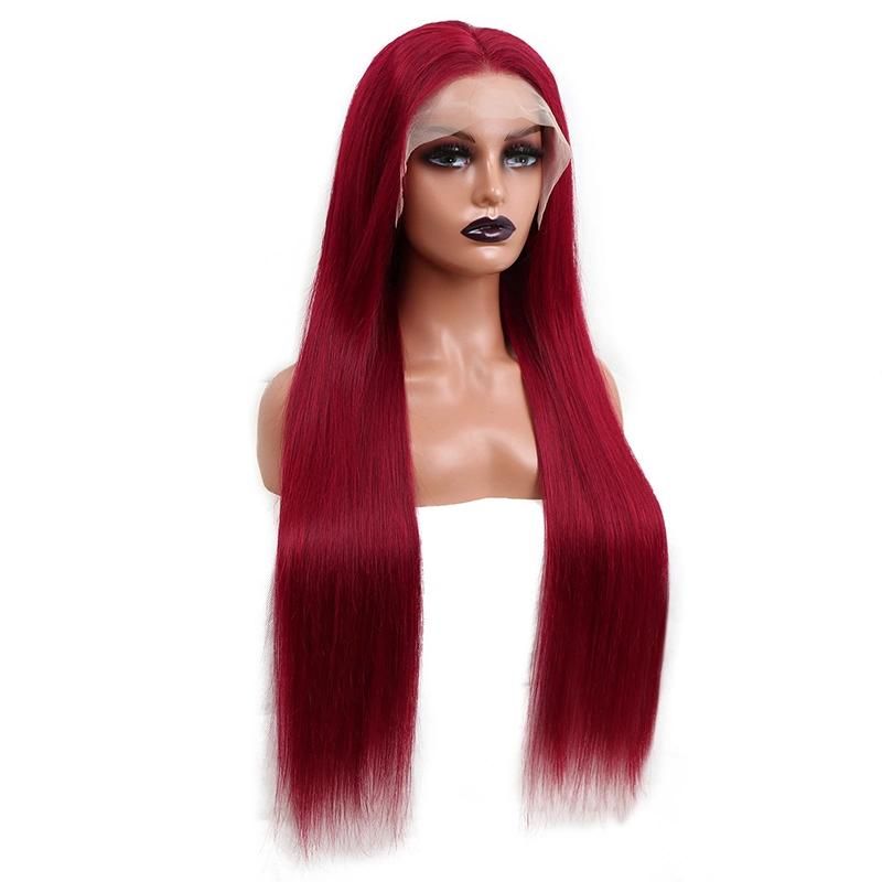 Red Transparent Lace Front Wigs Virgin Straight Full Lace Wig for Human