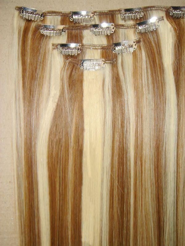 Mixed Color Clip on Hair Extensions Clip in Hair Extension Virgin Hair (AV-CH003-4)