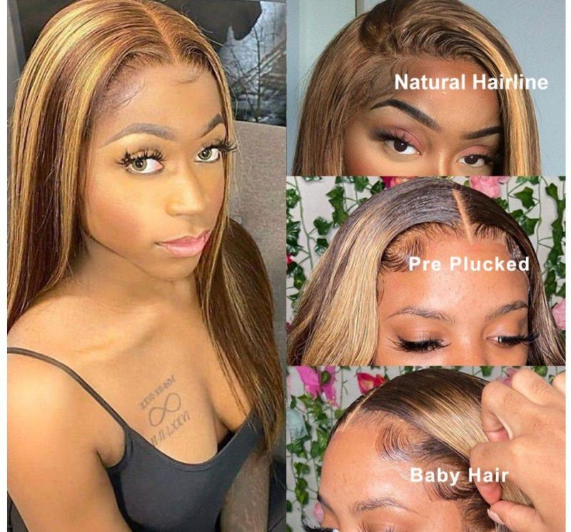 Freeshipping 13*4 150% 14 Inches Human Hair Straight Highlight Wig Blonde Wigs Colored Lace Front Wig for Women Piano Color Wigs Dropshipping Wholesale